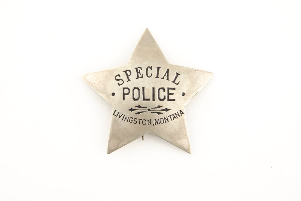 Vintage 5-point Star Badge marked “SPECIAL/ POLICE/ LIVINGSTON, MONTANA?? has very nice patina,: insert text