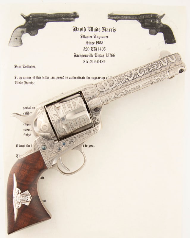 Engraved Colt, SAA Revolver, .45 Colt caliber, SN 215256, manufactured 1901, engraved full coverage