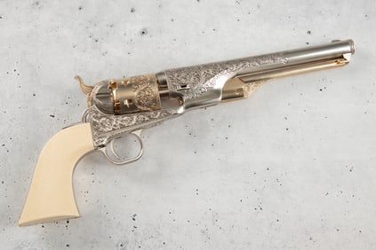 Pristine replica of an engraved Colt, Model 1860, Army Revolver, SN 13511. It is a non-firing