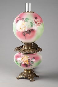 Antique Gone With the Wind Oil Lamp, last patent date 1890, made by the Consolidated Lamp Co.,