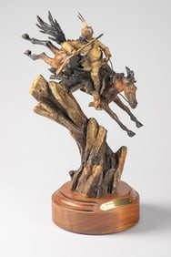 An original Bronze Sculpture by New Mexico Artist Ken Payne (1938-2012), titled "Challenging the
