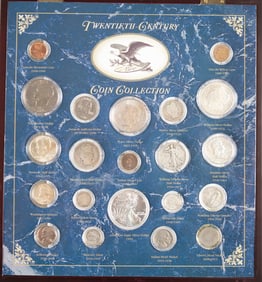 Cased "Twentieth Century Coin Collection", 21 various coins in new and used condition, each coin is