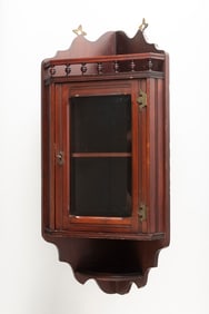 Unique antique Victorian mahogany hanging Corner Curio with double glass front door and fancy