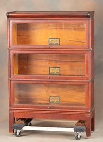 Antique three stack mahogany Lawyers Bookcase made by Globe-Wernicke Co., original finish, nice
