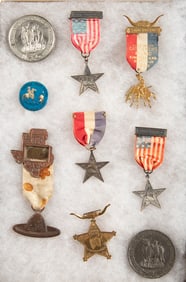 Framed collection of 9 Items to include: (1) Two Tokens marked "First National Convention of