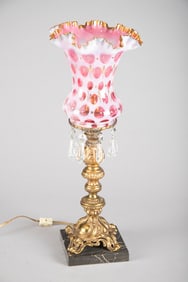 Beautiful custom made Table Lamp, shade is possibly Fenton, designed by the Lamp Lighter, Lorena,