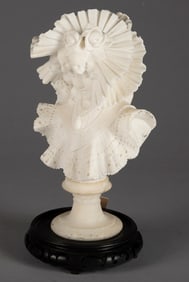 Intricately carved Marble Bust of Victorian Lady. Beautiful detail on carved wooden base. Measures