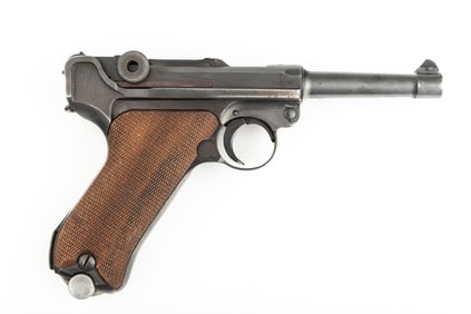 Mauser (42 Code) Luger, 4" barrel, bright shiny like-new bore, 9 mm Para caliber, SN 975, all