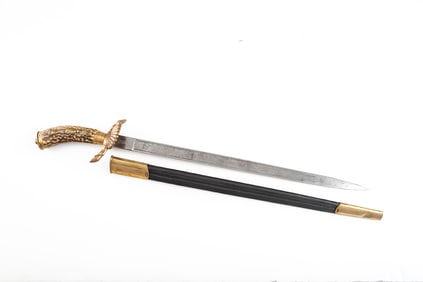 Large Imperial Hunting Cutlass (“Hirschfanger??). Made by W.K.C., Solingen, decorative etched