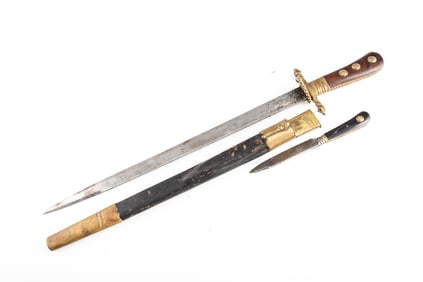 Large Imperial Hunting Cutlass (“Hirschfanger??). Very good overall with etched blade with lion