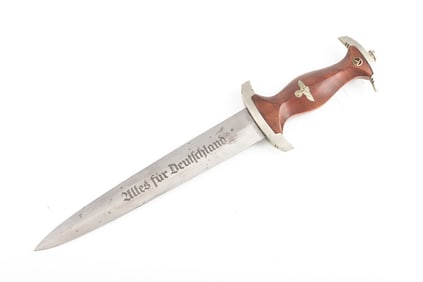Original National Socialist Motor Corps (NSKK) Dagger. Blade is etched with the slogan “Alles fur