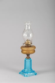 Scarce antique, triple color (blue, amber, clear) Oil Lamp with a No.2 burner. Extremely rare to