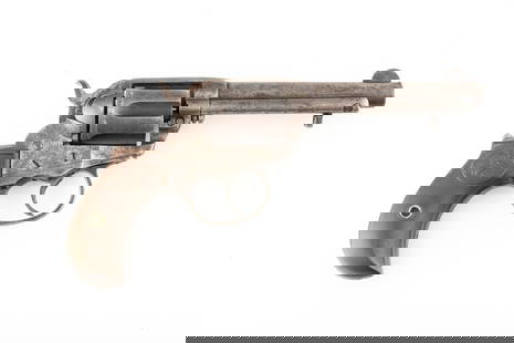 Vintage Colt, Model 1877, DA Revolver, .38 caliber, SN 156799, manufactured 1905, smooth dark gray: Vintage Colt, Model 1877, DA Revolver, .38 caliber, SN 156799, manufactured 1905, smooth dark gray patina, 4 1/2" barrel. Original "Colt" marked hard rubber checkered grips. Shows some case color on f