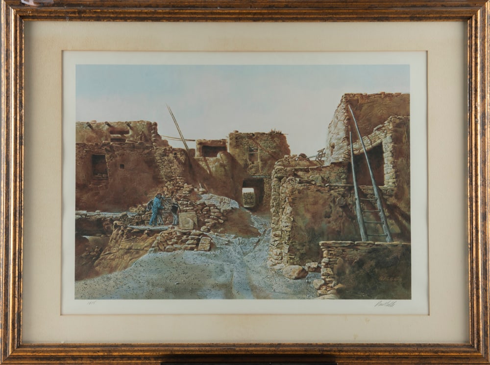 Hand signed Print by noted artist Paul Calle (1928-2010) titled "Wood Gatherer of the Walpi" dated: Hand signed Print by noted artist Paul Calle (1928-2010) titled "Wood Gatherer of the Walpi" dated 1975, measures 24 3/4" x 33". The Late Joe & Billie Brownfield Estate.