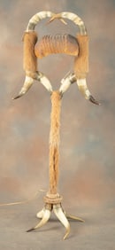 Most unusual horn Floor Lamp with Armadillo Shade, constructed of 10 all matching steer horns with
