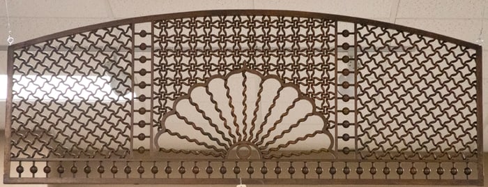 Antique and very ornate oak stick and ball Fret Work, circa 1890s, measures 69 1/4" L x 46 1/4" T,