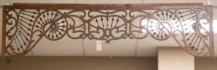 Antique oak stick and ball Fret Work, circa 1890s, in original finish, measures 62 3/4" L x 16" T,