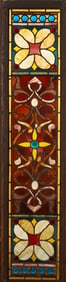 Antique leaded and stained glass, jeweled Victorian Transom Window, circa 1890s, with beautiful