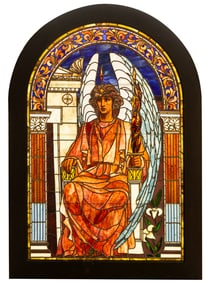 Magnificent antique leaded and stained glass Landing Window, circa 1890s, in excellent condition