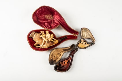 Collection of three (3) vintage Meerschaum & Meerschaum type figural Pipes. (1) The large pipe has a