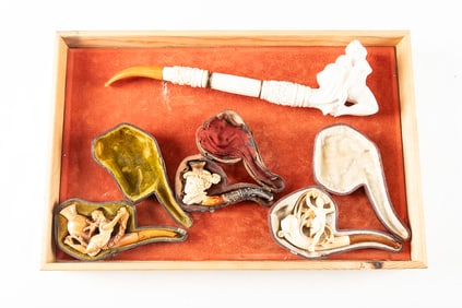 Collection of four (4) vintage Meerschaum & Meerschaum type figural Pipes. (1) Pipe has a 2" bowl