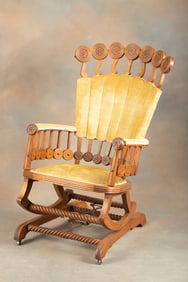 Scarce antique oak Hunzinger Platform Rocker in the rare Lollipop Pattern, circa 1890s, estate