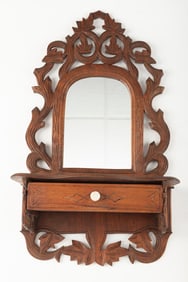 Early Victorian Walnut hanging Shaving Mirror with razor drawer, circa 1880s, measures 22" T x 12"