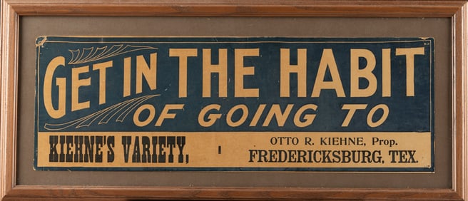 Framed vintage Paper Advertisement "Get In The Habit of Going to KIEHNE'S VARIETY, Otto R. Kiehne,