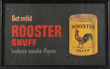 Framed vintage Paper Advertisement "Get Mild Rooster Snuff/hickory smoke flavor", has some light