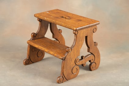 Early Victorian, oak Bedside Step Stool, very good condition, measures 14" T x 17 1/2" W. These