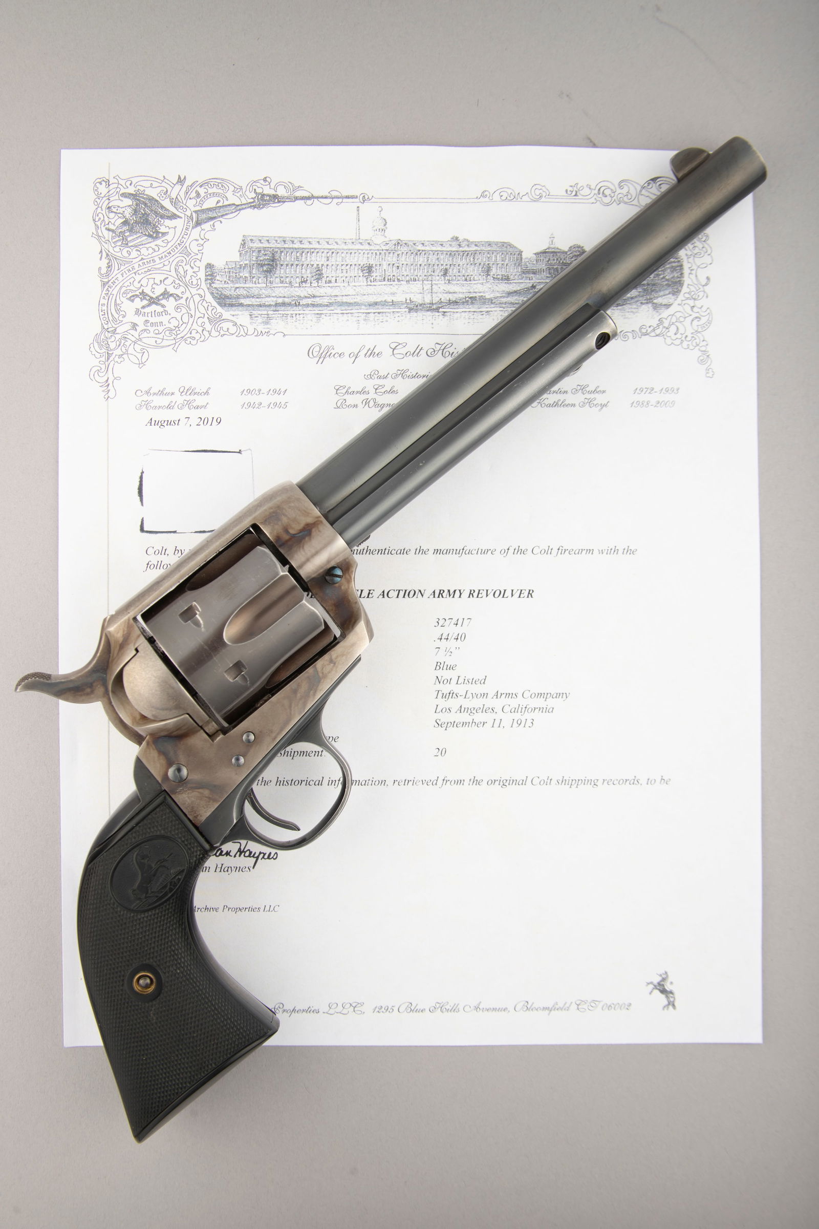 Colt Single Action Army Revolver with Factory Letter that states: Serial Number: 327417. Caliber: