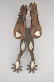 Pair of "J.O. Bass, Quitaque, Tex. #108" marked,  single mounted Spurs. J.O. Bass (1879-1950).
