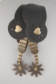 Pair of inside marked "O. Crockett" double mounted Spurs, # 123. Very desirable pattern with fixed