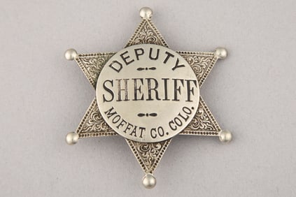 Beautiful vintage 6-point Ball Star Badge marked "Deputy /Sheriff/Moffat Co. . Colo." Excellent