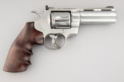 Colt, Python, Double Action Revolver, .357 Magnum caliber, SN T75043, nickel finish, 4" barrel with