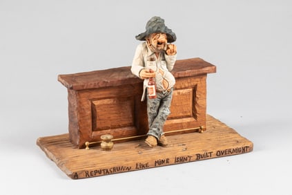 Signed wooden hand carved Sculpture by noted Texas artist Gene Zesch (1932), dated 10/14/77, titled
