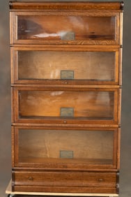 Antique oak "Globe-Wernicke" marked 4 Stack Bookcase, circa 1910, excellent finish with desirable