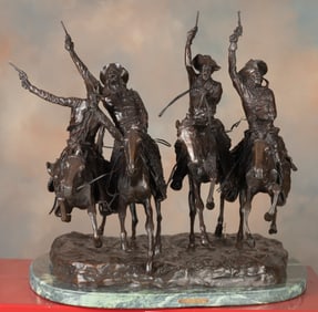 Large western Bronze Sculpture titled "Coming Through The Rye" marked "Copyright, Frederick