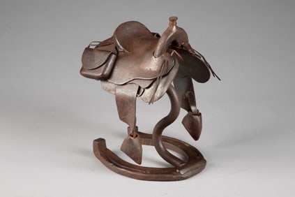 Unique shop made metal miniature Saddle, shows lots of detail and craftsmanship, complete with