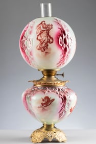 Beautiful antique Gone With the Wind Lamp with 10" embossed shade that has portraits of Victorian