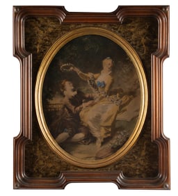 Outstanding walnut Victorian shadow box Frame, circa 1880s, with Print in gold oval center,