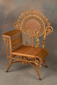 Rare and highly sought after high back Victorian Wicker Photographer's Chair, 43 1/2" T x 30" W, in