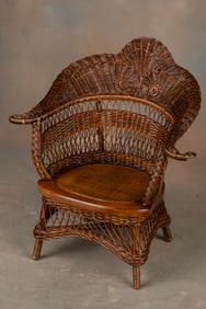 Extremely hard to find Victorian Wicker Childs Arm Chair, in natural wicker, 25" T x 24" W. with