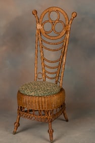 Fantastic Victorian Wicker high back Photographers Chair, 45" T x 18" across seat, in natural