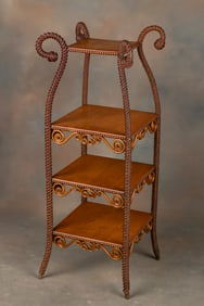 Victorian Wicker, four tier Music Stand, in natural wicker with original partial Heywood-Wakefield