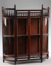 Antique Victorian, double door mahogany, curved glass, hanging Curio Cabinet, circa 1900, original