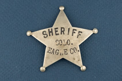 Vintage 5-point Ball Star Badge marked “SHERIFF/ COLO./ EAGLE CO.??, post and pin are broken off,