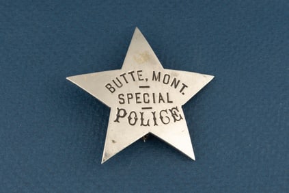 Vintage small 5-point Star Badge marked “BUTTE, MONT./ SPECIAL/ POLICE??, has small light saddle
