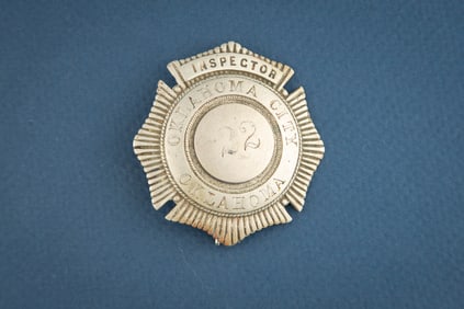 Beautiful old Sunburst shaped Badge marked “ INSPECTOR/ OKLAHOMA CITY /OKLAHOMA?? with “22