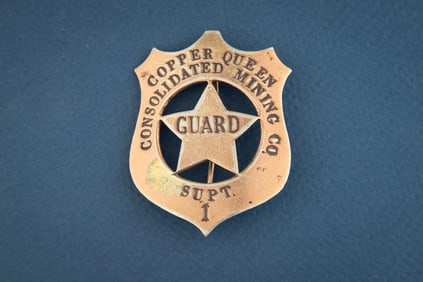 Vintage Shield shaped 5-point cut-out Star Badge marked “COPPER QUEEN/CONSOLIDATED MINING